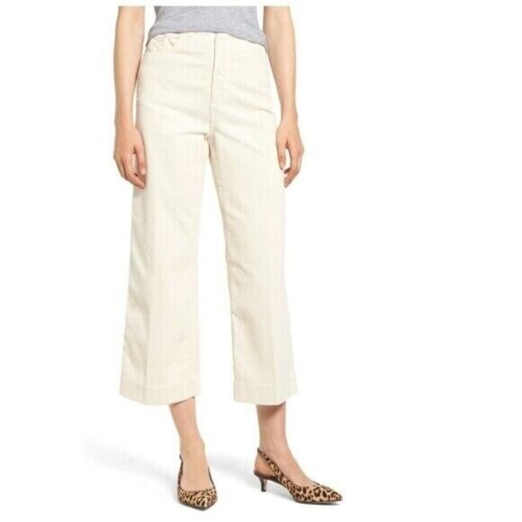 AG Adriano Goldschmied Etta in Ivory Dust Corduroy Wide Leg Crop Pants 24 NWT - Picture 1 of 11